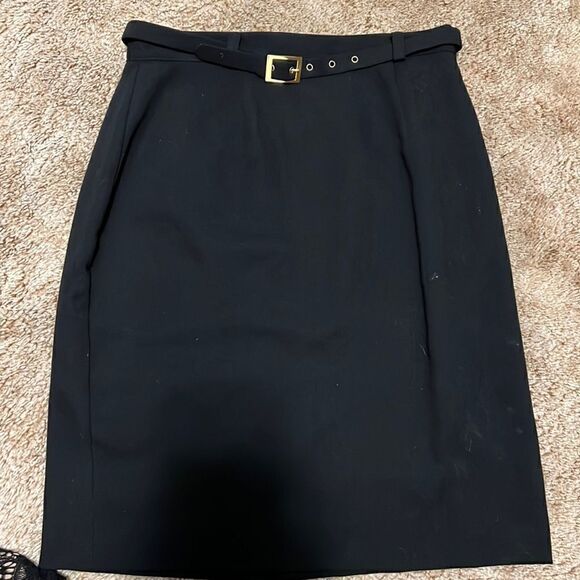 Size 6 Navy Blue w/ Gold Accents emblem Pencil Skirt - Picture 1 of 3
